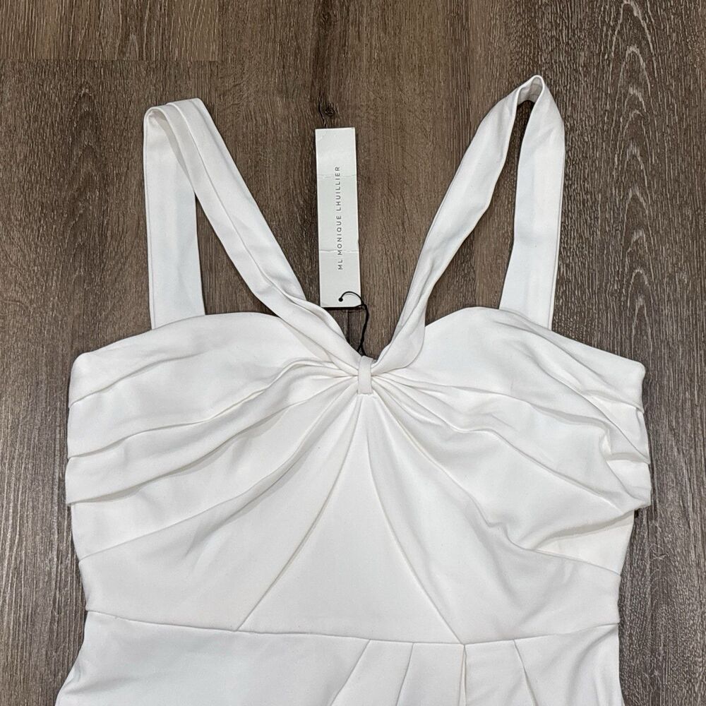 ML Monique Lhuillier White Maxi Dress 4 Formal Evening Bridal Front Slit NEW - Picture 4 of 16